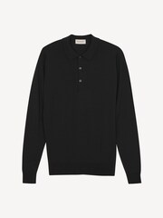 John Smedley Black Belper Long Sleeve Merino Wool Polo Shirt - Image 5 of 5