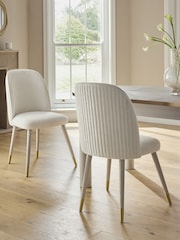 Set of 2 Soft Chenille Oyster Valencia Upholstered Grey Leg Dining Chairs - Image 1 of 4