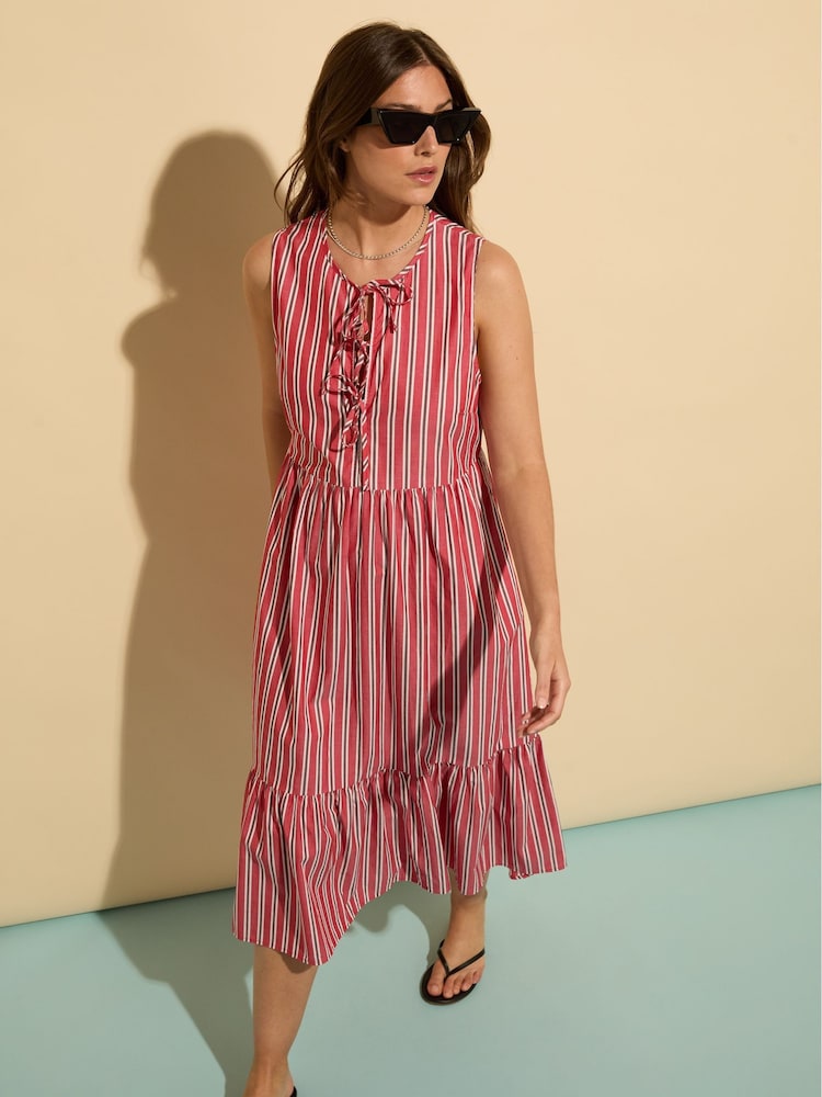 Baukjen Red Devia Tie 100% Organic Cotton Midi Dress - Image 1 of 1