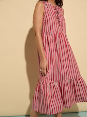 Baukjen Red Devia Tie 100% Organic Cotton Midi Dress - Image 3 of 5