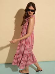 Baukjen Red Devia Tie 100% Organic Cotton Midi Dress - Image 4 of 5