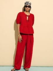 Baukjen Red Melissa 100% Linen Trousers - Image 3 of 5