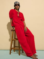 Baukjen Red Melissa 100% Linen Trousers - Image 4 of 5