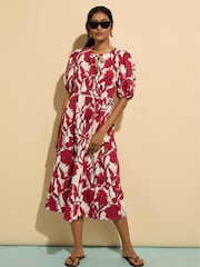 Baukjen Red Amelie 100% Organic Cotton Tie Midi Dress - Image 1 of 1