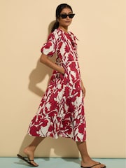 Baukjen Red Amelie 100% Organic Cotton Tie Midi Dress - Image 2 of 5