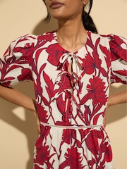 Baukjen Red Amelie 100% Organic Cotton Tie Midi Dress - Image 3 of 5