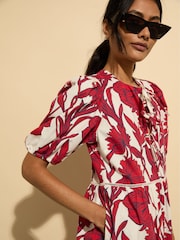 Baukjen Red Amelie 100% Organic Cotton Tie Midi Dress - Image 4 of 5