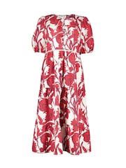 Baukjen Red Amelie 100% Organic Cotton Tie Midi Dress - Image 5 of 5