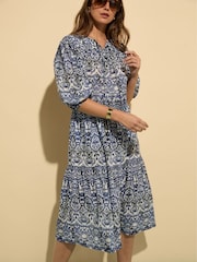 Baukjen Blue Mathilda 100% Organic Cotton Kaftan Dress - Image 3 of 5