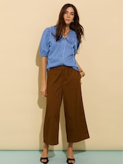 Baukjen Shelby Organic Cotton Wide Leg Pull On Brown Trousers - Image 1 of 4