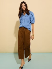 Baukjen Shelby Organic Cotton Wide Leg Pull On Brown Trousers - Image 3 of 4