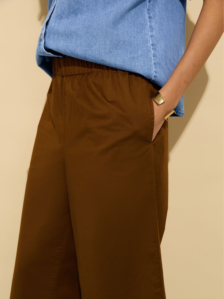 Baukjen Shelby Organic Cotton Wide Leg Pull On Brown Trousers - Image 4 of 4