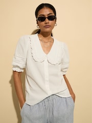 Baukjen Marti 100% Cotton Broderie Detail White Blouse - Image 1 of 5