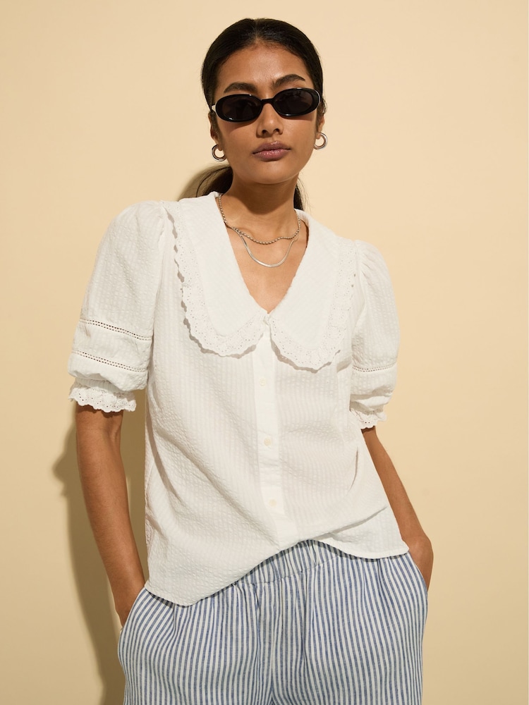 Baukjen Marti 100% Cotton Broderie Detail White Blouse - Image 1 of 5