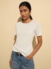 Baukjen Gabriella Pretty Rib 100% Cotton White T-Shirt - Imagen 1 de 4