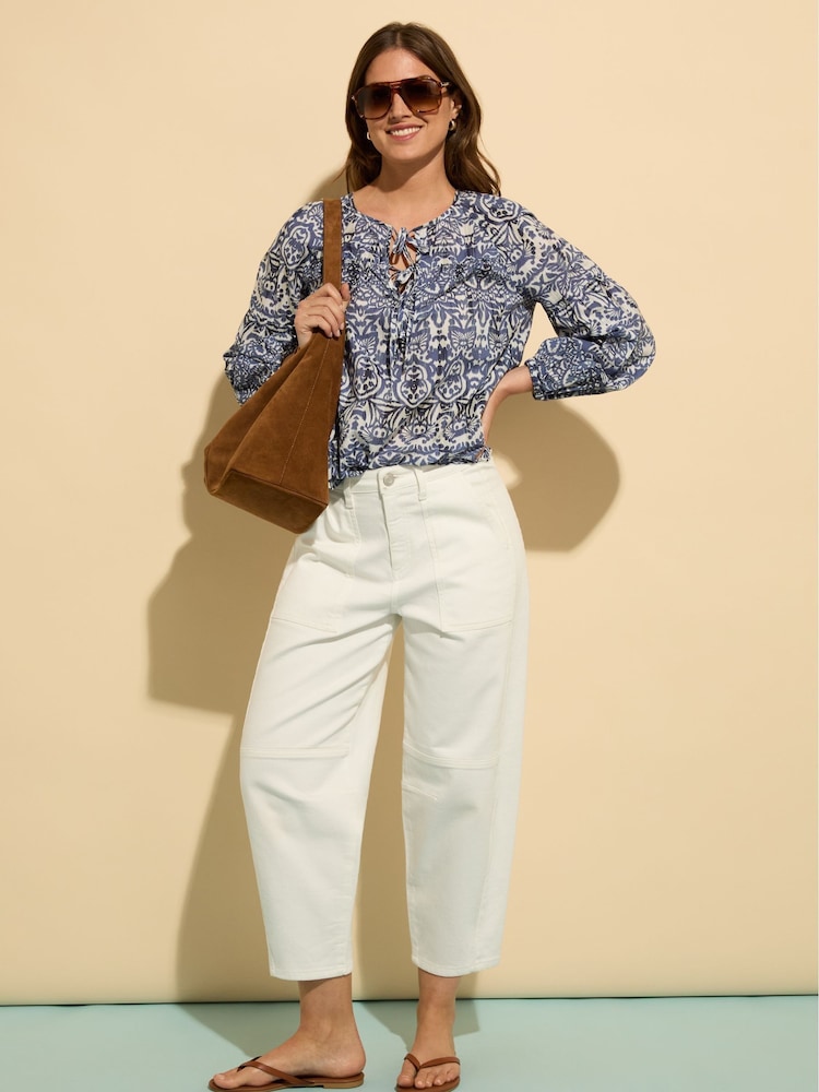 Baukjen Blue Stephanie 100% Cotton Tie Neck Blouse - Image 2 of 5