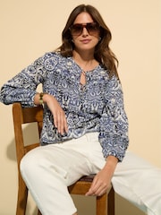 Baukjen Blue Stephanie 100% Cotton Tie Neck Blouse - Image 3 of 5