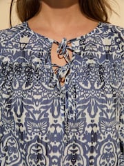 Baukjen Blue Stephanie 100% Cotton Tie Neck Blouse - Image 4 of 5