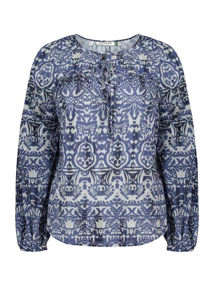 Baukjen Blue Stephanie 100% Cotton Tie Neck Blouse - Image 5 of 5