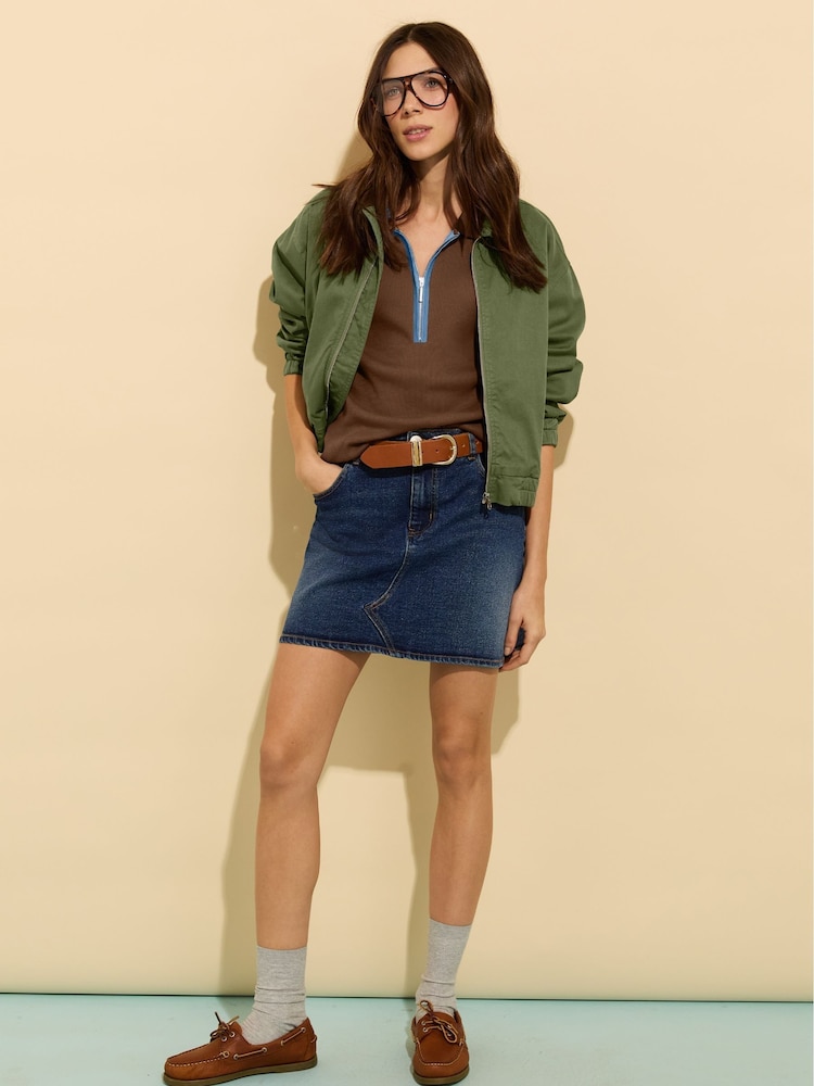 Baukjen Naomi 100% Cotton Rib Zip Collar Brown Top - Image 2 of 5