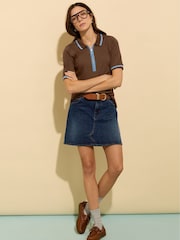Baukjen Naomi 100% Cotton Rib Zip Collar Brown Top - Image 3 of 5