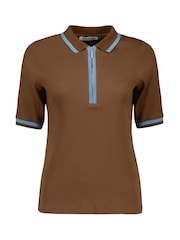 Baukjen Naomi 100% Cotton Rib Zip Collar Brown Top - Image 5 of 5