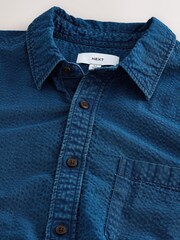أزرق نيلي - Seersucker Denim Style Long Sleeve Shirt - صورة 7 من 8