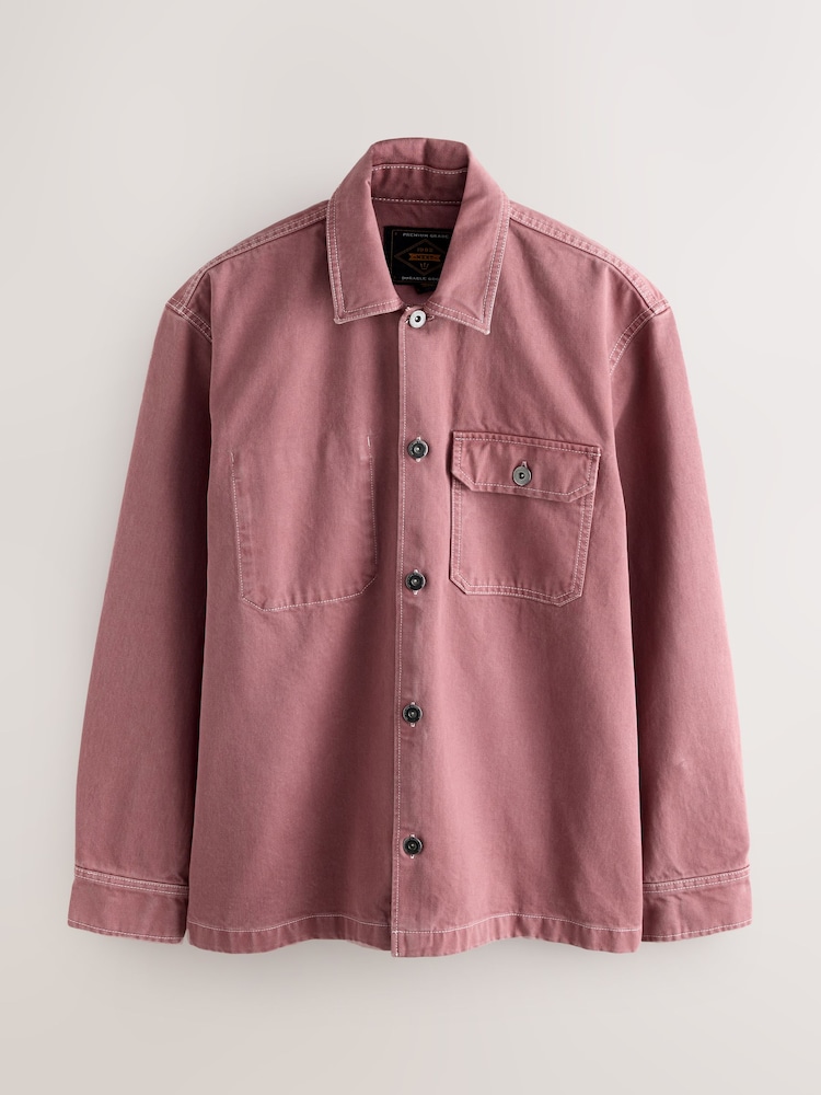Pink Canvas Shacket Overshirt - Image 1 of 4 Pink Canvas Shacket Overshirt - Image 1 of 4