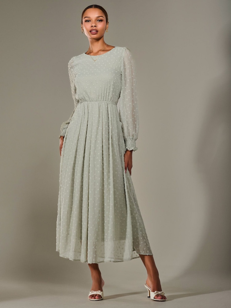 Jolie Moi Green Long Sleeve Chiffon Midaxi Dress - Image 1 of 6