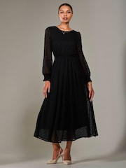 Jolie Moi Black Long Sleeve Chiffon Midaxi Dress - Image 1 of 6
