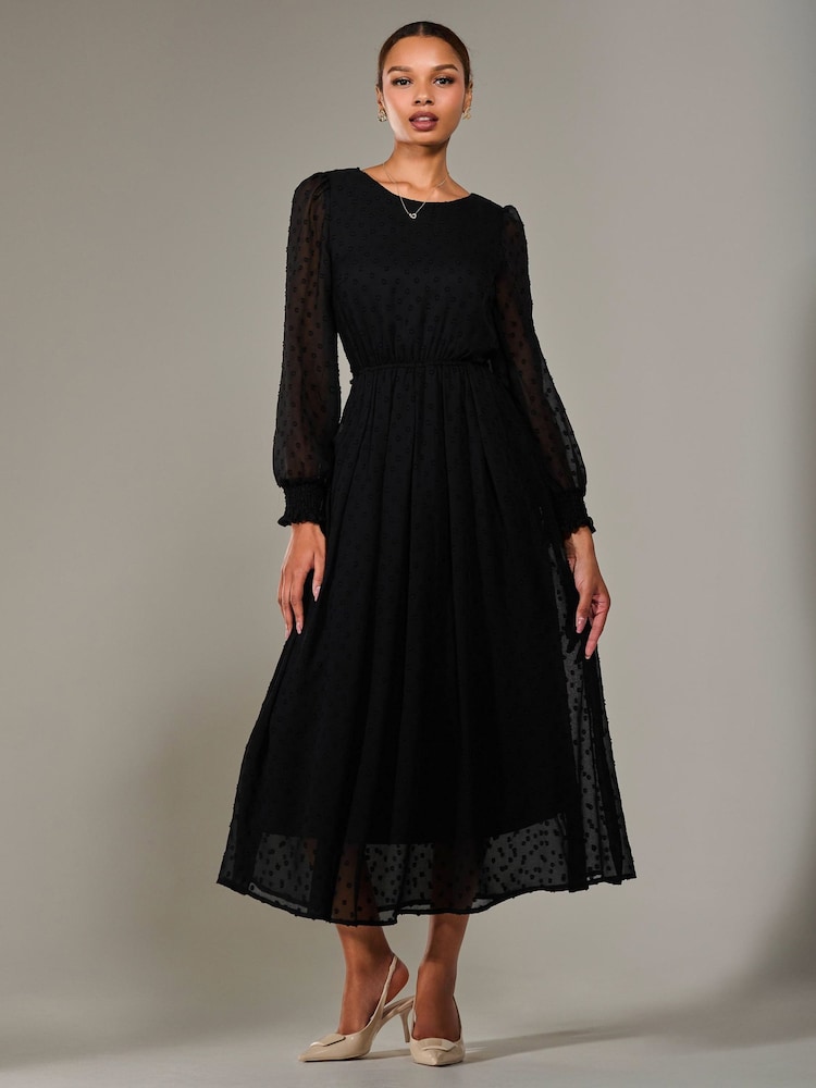 Jolie Moi Black Long Sleeve Chiffon Midaxi Dress - Image 1 of 6