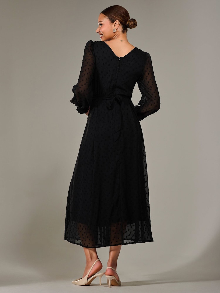 Jolie Moi Black Long Sleeve Chiffon Midaxi Dress - Image 2 of 6