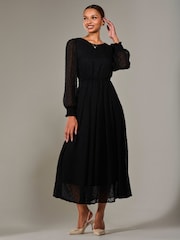 Jolie Moi Black Long Sleeve Chiffon Midaxi Dress - Image 4 of 6