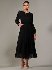 Jolie Moi Black Long Sleeve Chiffon Midaxi Dress - Image 5 of 6