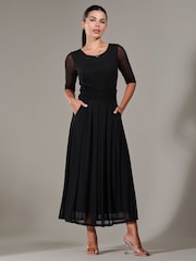 Jolie Moi Black Petite Pleated Half Sleeve Midi Dress - Image 1 of 6