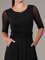 Jolie Moi Black Petite Pleated Half Sleeve Midi Dress - Image 3 of 6
