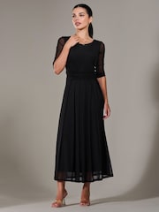 Jolie Moi Black Petite Pleated Half Sleeve Midi Dress - Image 4 of 6