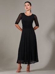 Jolie Moi Black Petite Pleated Half Sleeve Midi Dress - Image 5 of 6