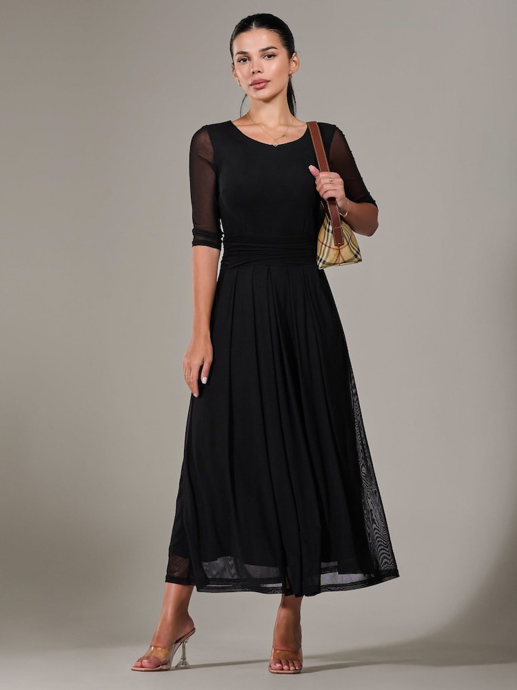 Jolie Moi Black Petite Pleated Half Sleeve Midi Dress - Image 6 of 6