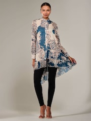 Jolie Moi Blue Dipped Hem Shirt Midi Dress - Image 1 of 6