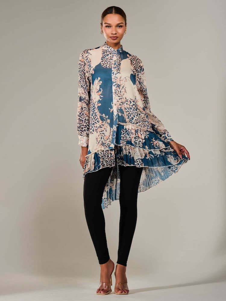 Jolie Moi Blue Dipped Hem Shirt Midi Dress - Image 1 of 6