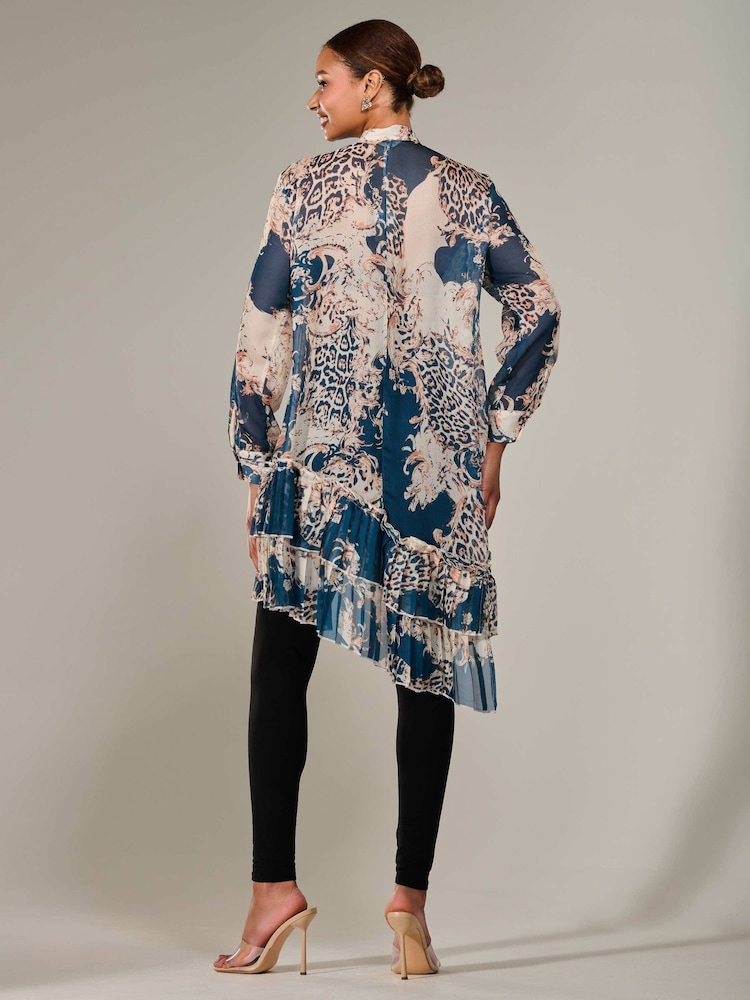 Jolie Moi Blue Dipped Hem Shirt Midi Dress - Image 2 of 6