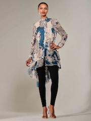 Jolie Moi Blue Dipped Hem Shirt Midi Dress - Image 5 of 6