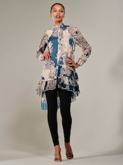 Jolie Moi Blue Dipped Hem Shirt Midi Dress - Image 6 of 6