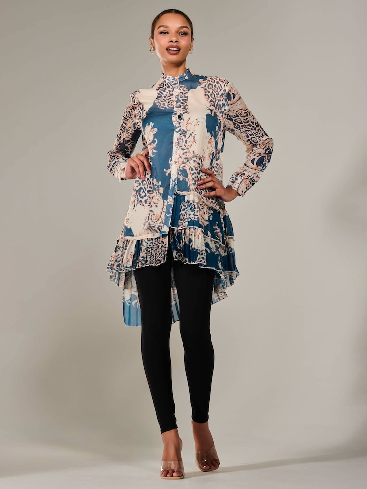 Jolie Moi Blue Dipped Hem Shirt Midi Dress - Image 6 of 6