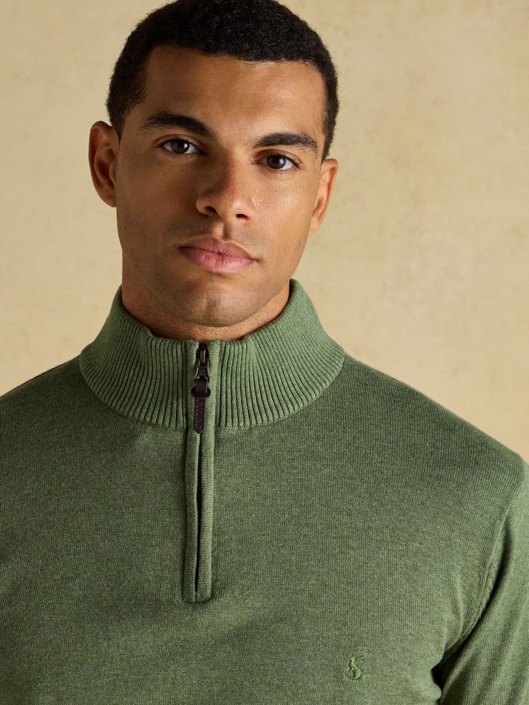 Buy Joules Hillside Khaki Green Quarter Zip Knitted Jumper from