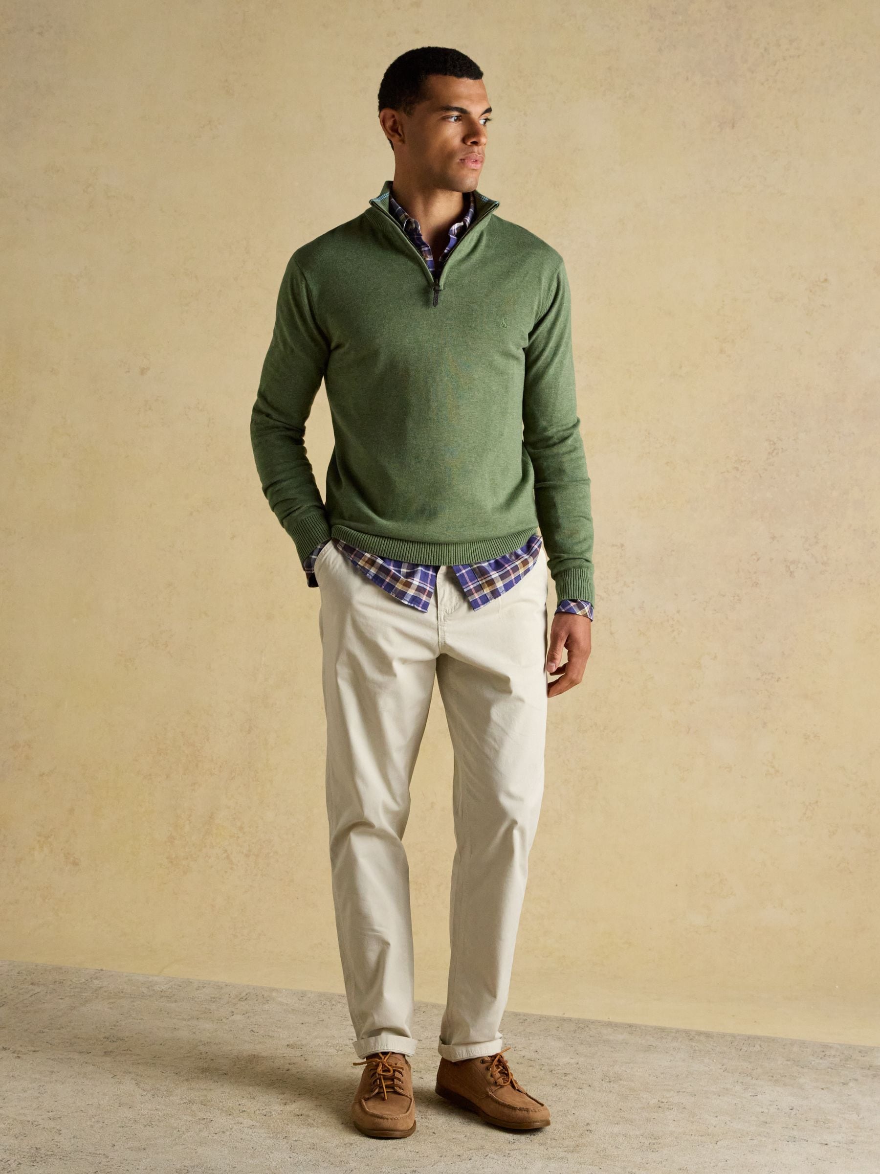 Buy Joules Hillside Khaki Green Quarter Zip Knitted Jumper from