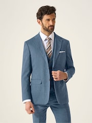 Skopes Blue Single Breasted Tailored Fit Calvados Linen Blend Suit Waistcoat - Image 1 of 5
