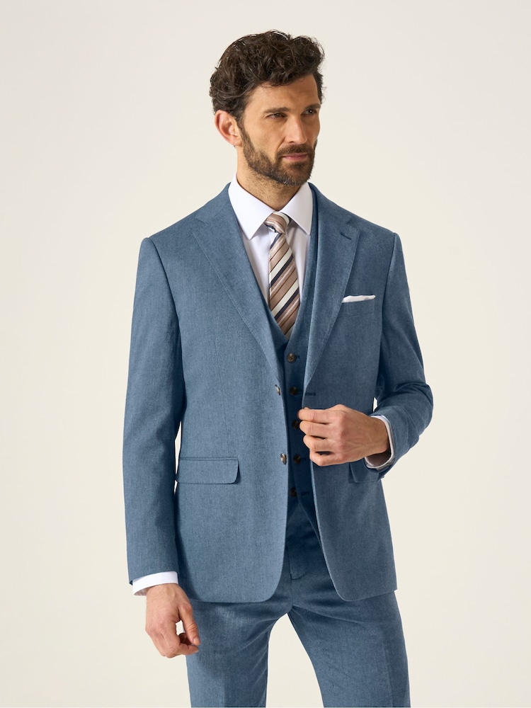 Skopes Blue Single Breasted Tailored Fit Calvados Linen Blend Suit Waistcoat - Image 1 of 5