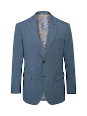 Skopes Blue Single Breasted Tailored Fit Calvados Linen Blend Suit Waistcoat - Image 5 of 5
